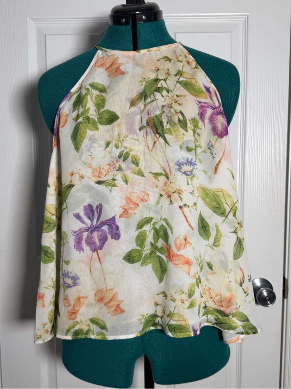 Boho Cottagecore Mesh Cream Colorful Floral Flowy Halter Tank Open Back Summer